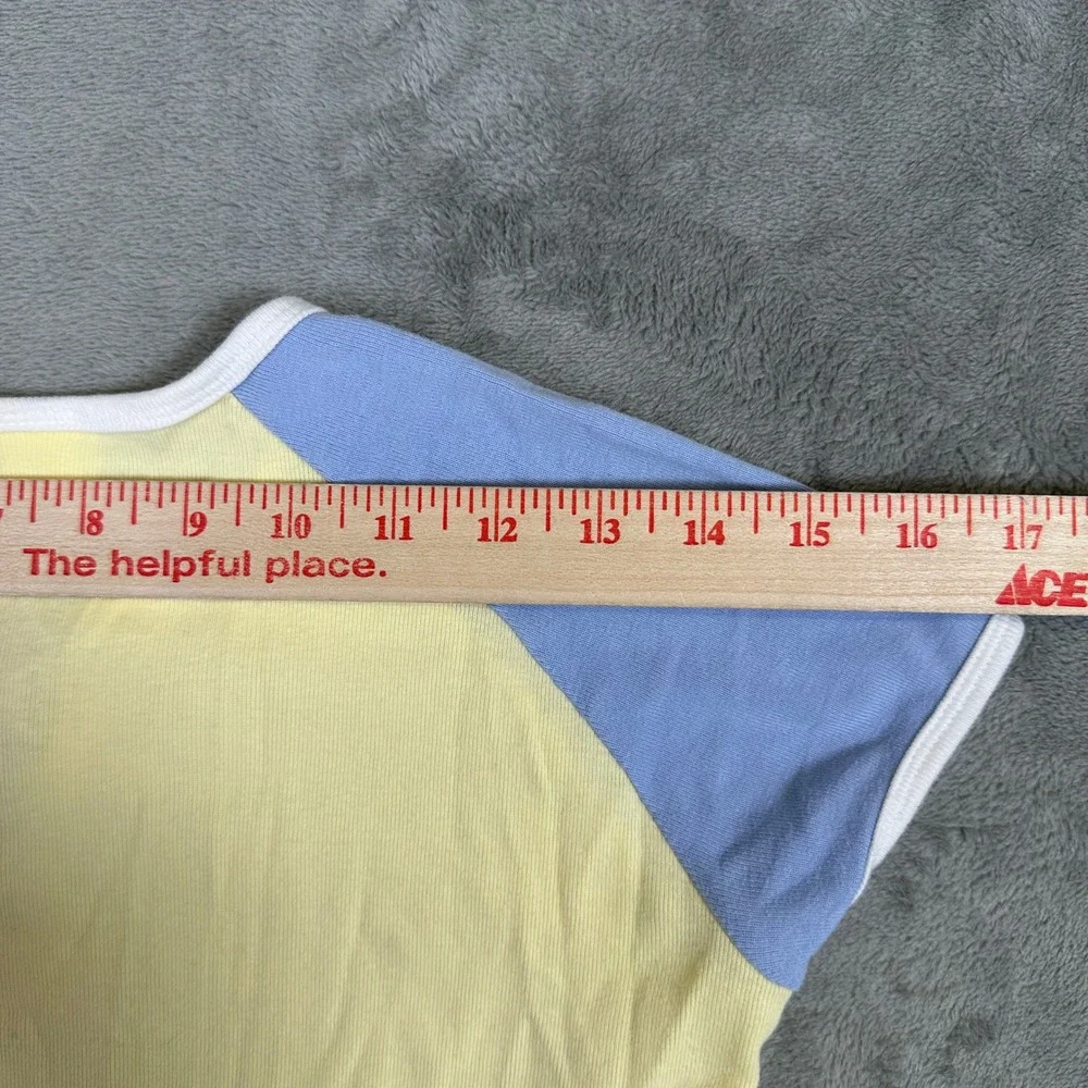 Old Navy Girls Yellow Blue Raglan Lace Up Ringer Tee Shirt Size 10 Cotton